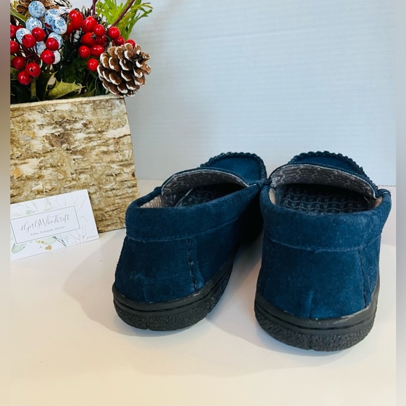 LAND’s END Men’s Moccasin Slippers Lined Printed Flannel Navy Blue Size 8B - Picture 7 of 12